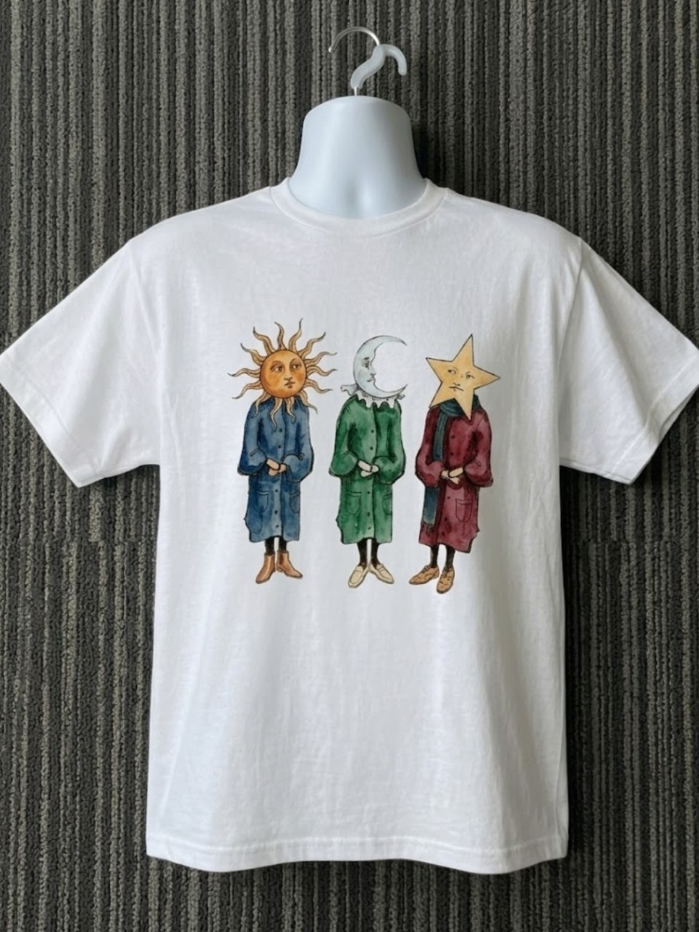 Celestial Sun Moon Star Folk Art Graphic T-Shirt Gildan 5000 Heavy Cotton Tee